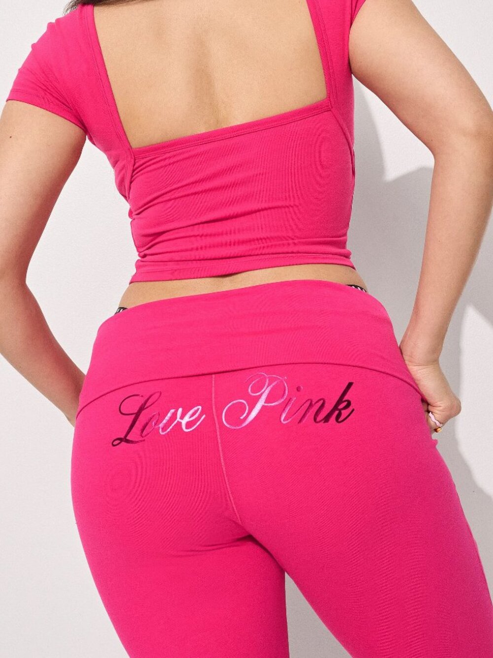 NWT Victoria's Secret Pink Cotton Foldover Flare Leggings "Love Pink" Small